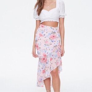 Forever 21 Pink Floral Asymmetrical Skirt